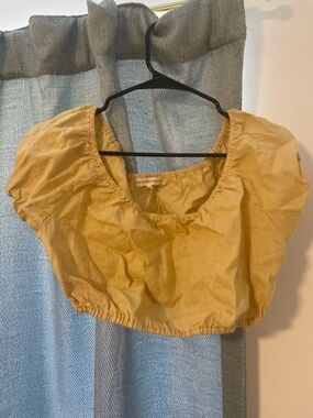 Yellow Linen Puff Sleeve Cropped Top